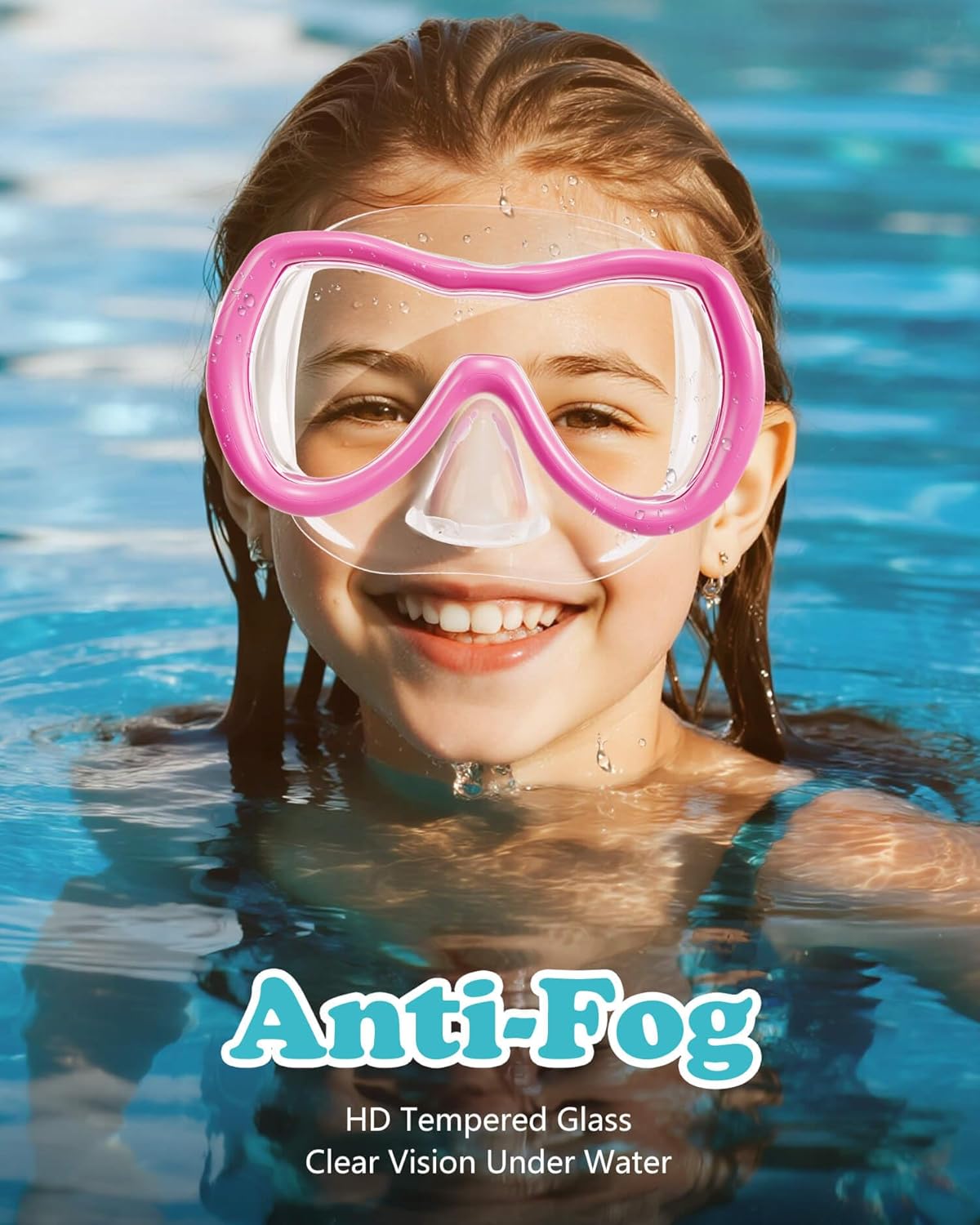 Aegend Kids Swim Mask Goggles, Tempered Glass 180° HD Wide View with Nose Cover