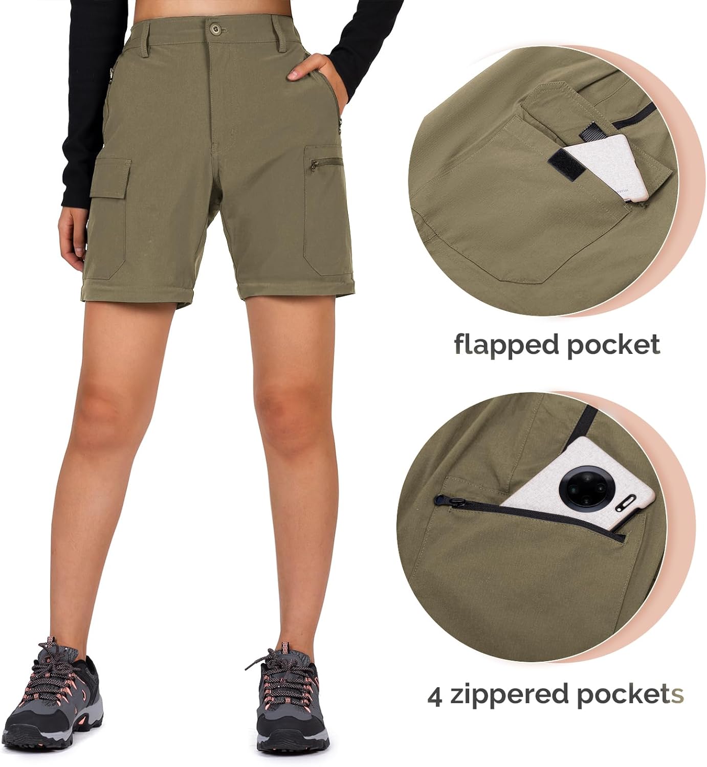 Cycorld Women's-Hiking-Pants-Convertible Quick-Dry-Stretch-Lightweight Zip-Off Outdoor Pants with 5 Deep Pockets