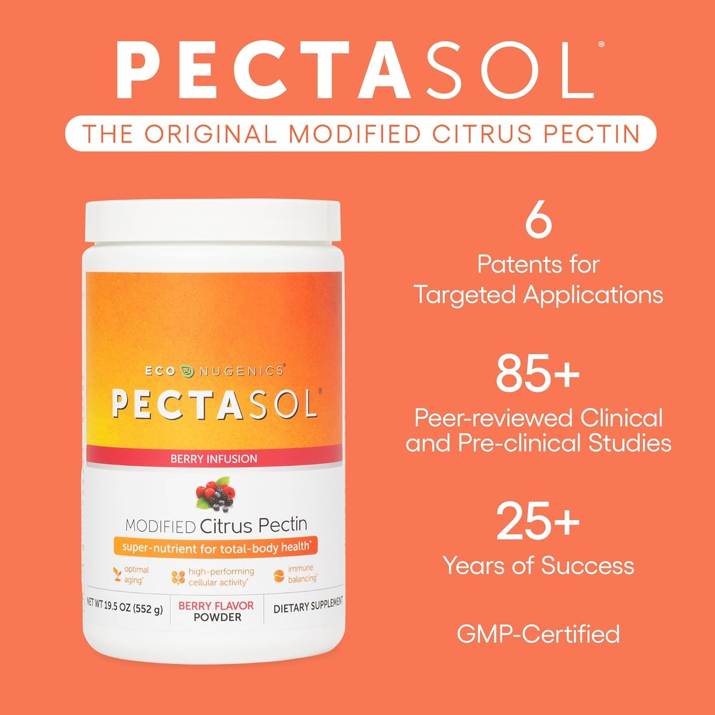 PectaSol Modified Citrus Pectin – 551g Berry Powder – Total-Body Health Supplement to Support Heart, Immune System, Inflammation Response & Healthy Aging + Maintain Healthy Galectin-3 Levels