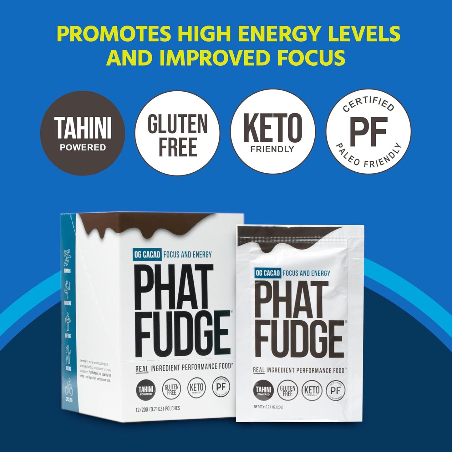 Phat Fudge, OG Cacao Butter Substitute for Energy & Performance, 12 Sachets - Real Ingredient Performance Food Made with Organic Tahini, Honey & Cacao Powder for Focus - Keto Friendly & Gluten-Free