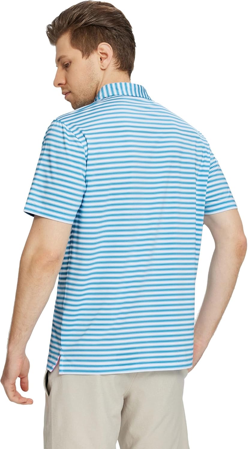 M MAELREG Golf Shirts for Men Short Sleeve Dry Fit Casual Striped Performance Moisture Wicking Collared Mens Polo Shirts