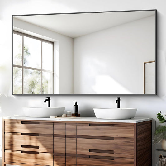 Bathroom Mirror, 30x55 inch Wall Mirror for Bathroom Wall Mounted Black Rectangle Square Corner Mirrors, Black Bathroom Mirror for Living Room, Farmhouse, Bedroom Entryway, Horizontal/Vertical