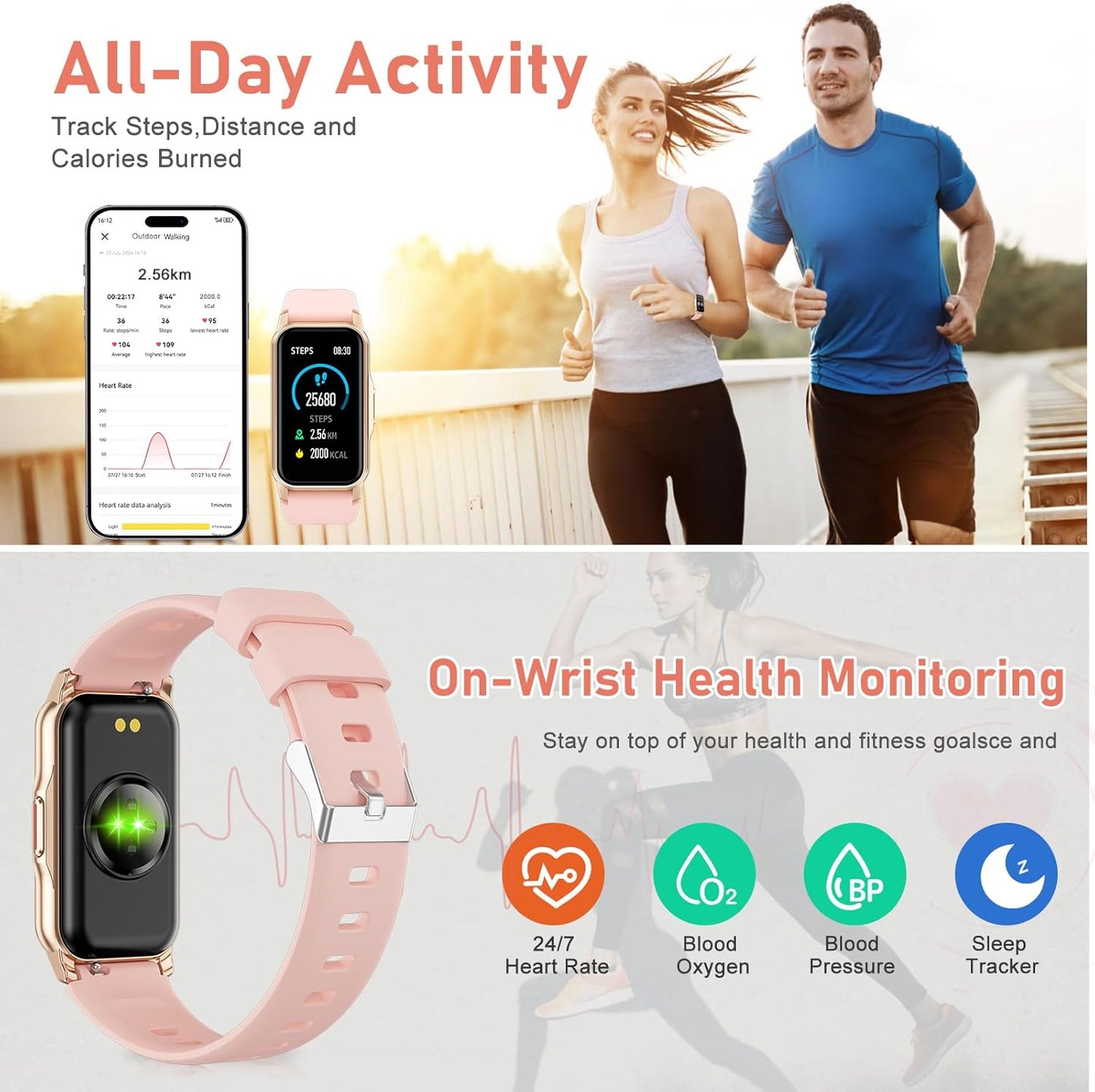 Fitness Tracker with Step Counter/Calories/Stopwatch, Activity Tracker, Health Tracker with Heart Rate Monitor, Sleep Tracker,1.47'' Touch Color Screen, Pedometer Watch for Women Men Kids