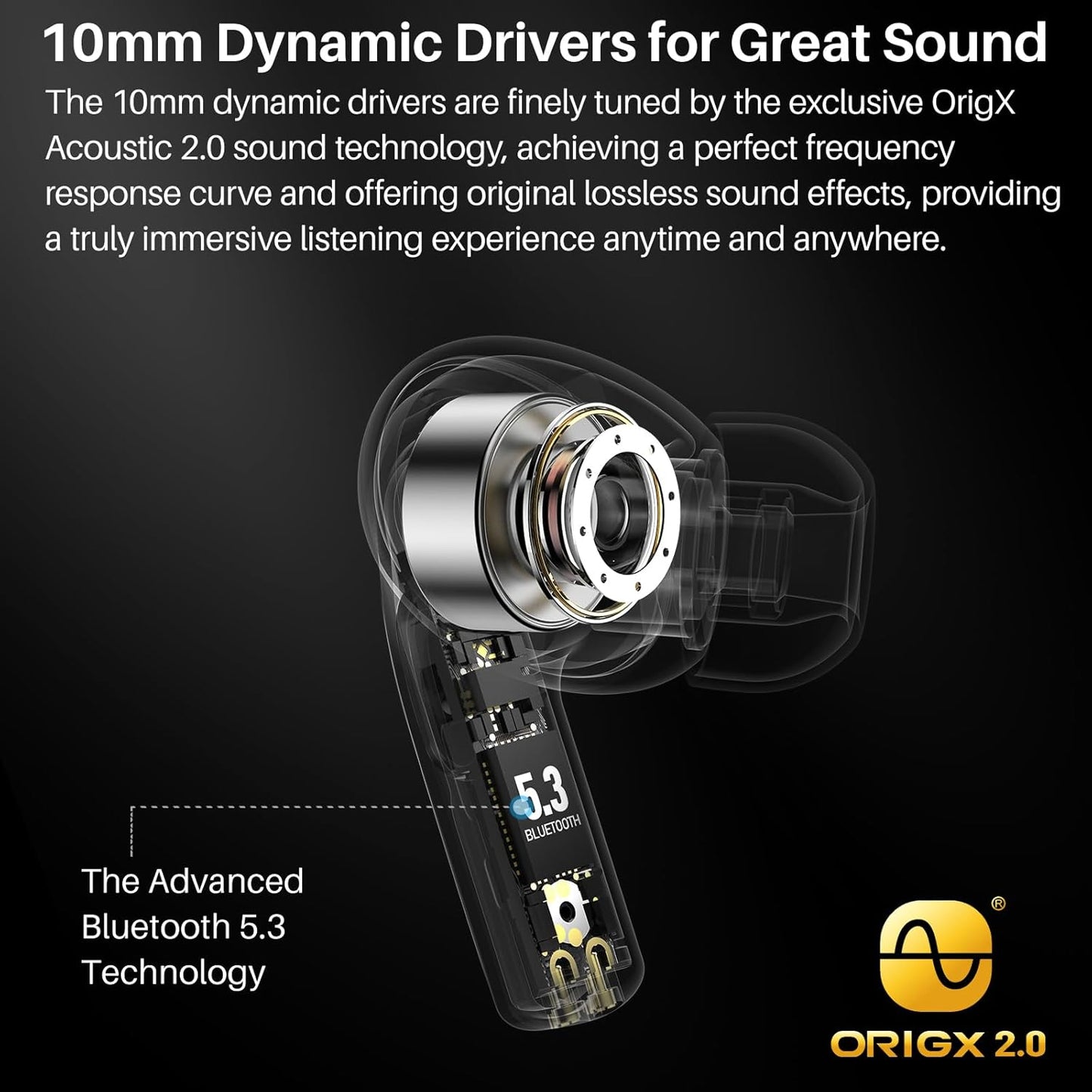 TOZO T20 Wireless Earbuds Bluetooth Headphones 48.5 Hrs Playtime with LED Digital Display, IPX8 Waterproof, Dual Mic Call Noise Cancelling 10mm Broad Range Speakers, 2025 Version