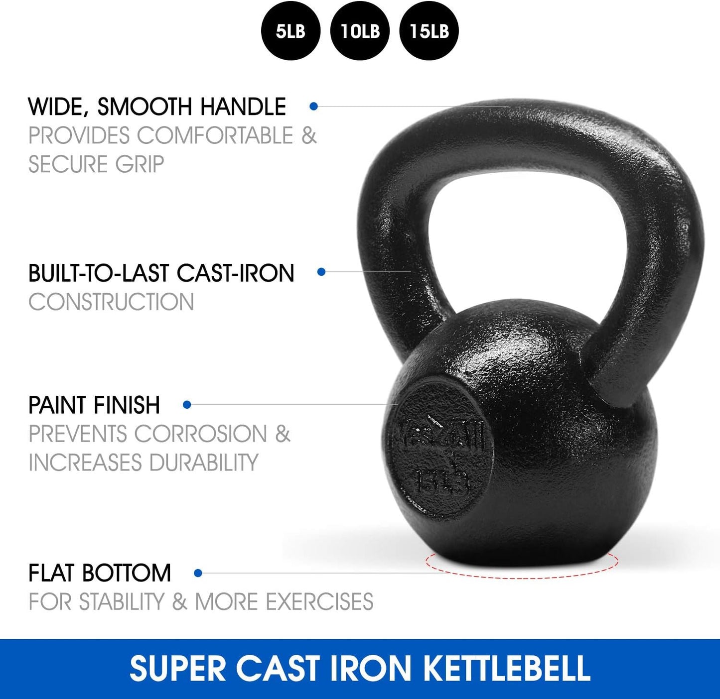 Yes4All Kettlebell Cast Iron Sets 5 - 10 - 15 - 20 - 25 - 30 lbs, Multi-Level from Beginners to Pros Kettlebell Set for Strength Training & Home Gym Equipment