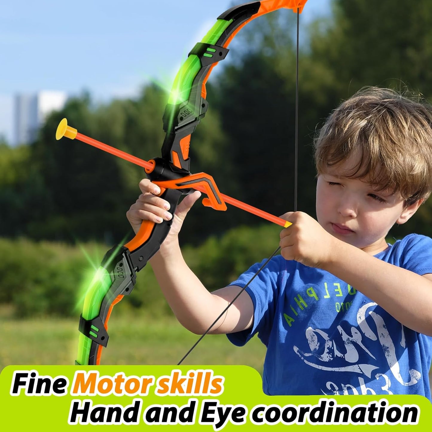 Bow and Arrow for Kids 8-12, Upgraded Kids Archery Set with Automatic Moving Target, Sport Game Toy with 20 Suction Cup Arrows 2 Led Light Bows&Quivers, Gift for Boy Girl Age 3 4-6 10(2Pack)