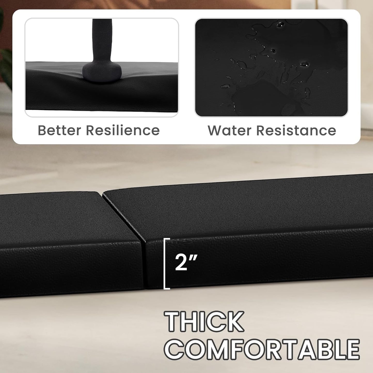 Folding Exercise Gymnastics Mat, 2" Thick Gym Workout Mat with Carrying Handles High-Density Anti-Tear Portable Fitness Aerobics Mats for Home Gym Yoga Pilates Tumbling MMA Core Training