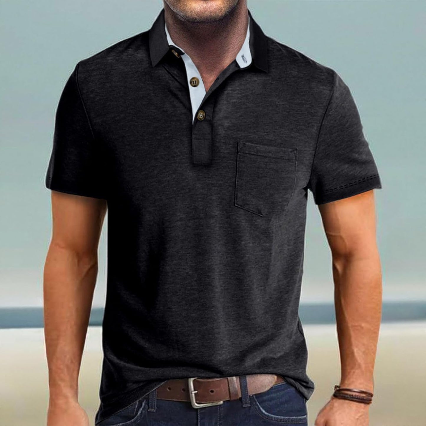 Men's Casual Polo Shirts Classic Button Basic Short Sleeve Shirt Solid Color Cotton Tees Golf Stylish Tops