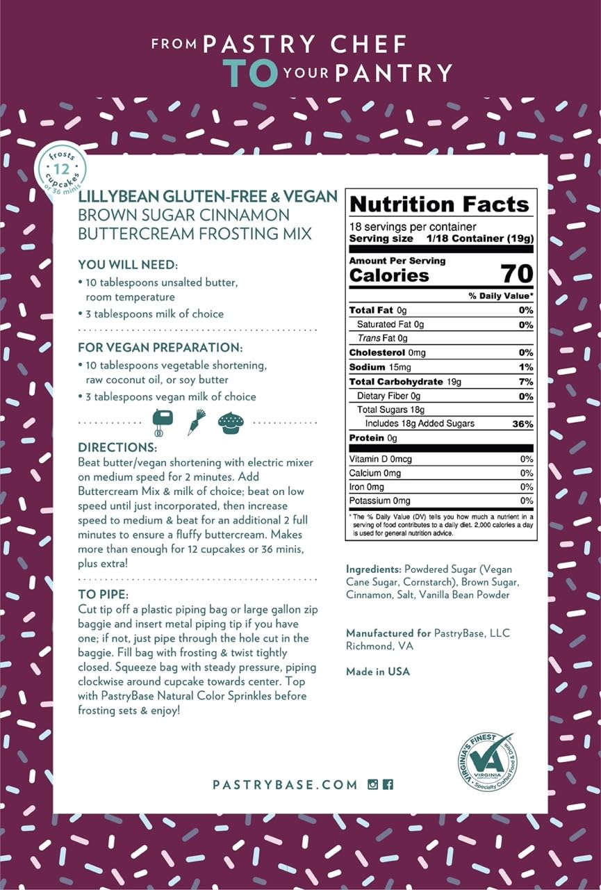 LillyBean Gluten Free Cinnamon Buttercream Frosting Mix with No Artificial Colors - Dairy and Soy Free, Vegan Icing for Decorating Cakes, Cupcakes, Cookies - 12 oz