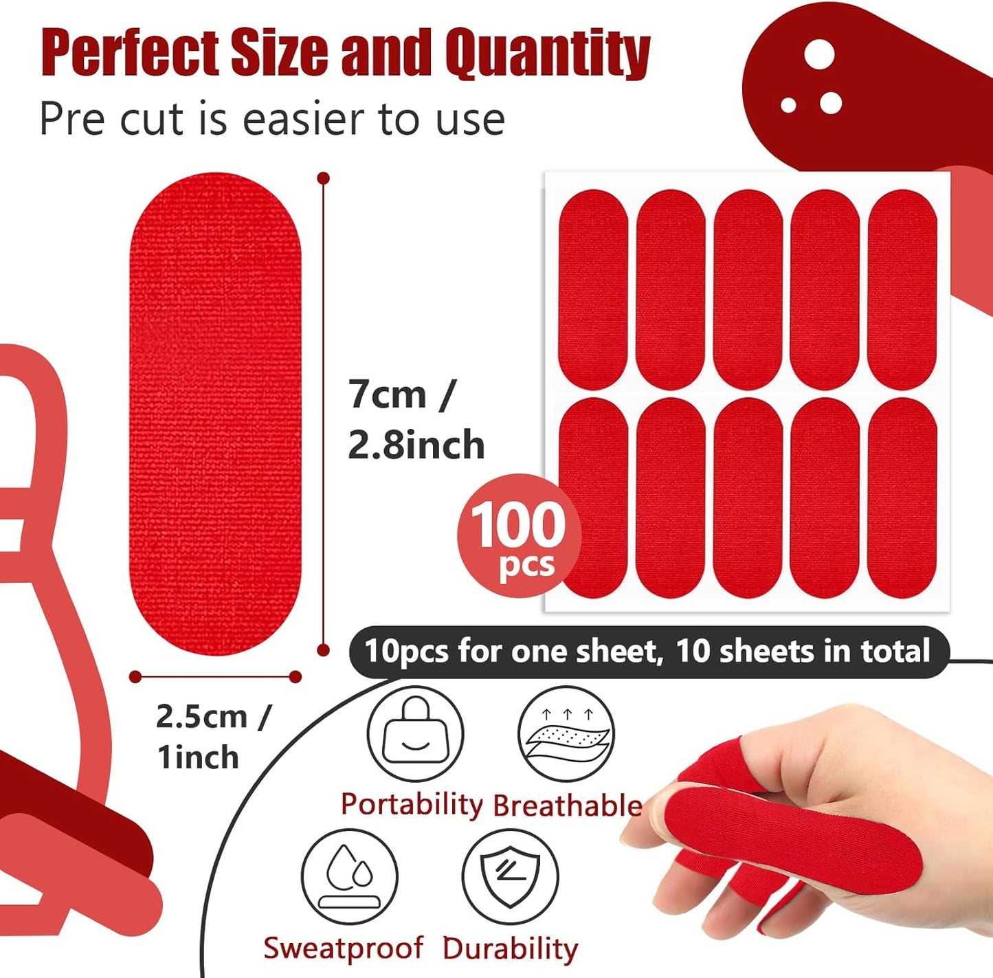 100 PCS Bowling Thumb Tape - Bowling Finger Tape - Thumb Tape Protector for Bowling(Multiple Colors, 1 x 2.8 Inches, Breathable)