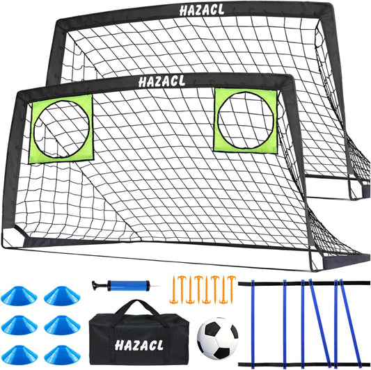 Kids Soccer Goal for Backyard, 6x4 9x5 FT Portable Soccer Nets Pop Up with Ball, Agility Ladder, Cones, Target & Carry Bag for Toddler Youth Outdoor Indoor Training Practice Sports Games Play