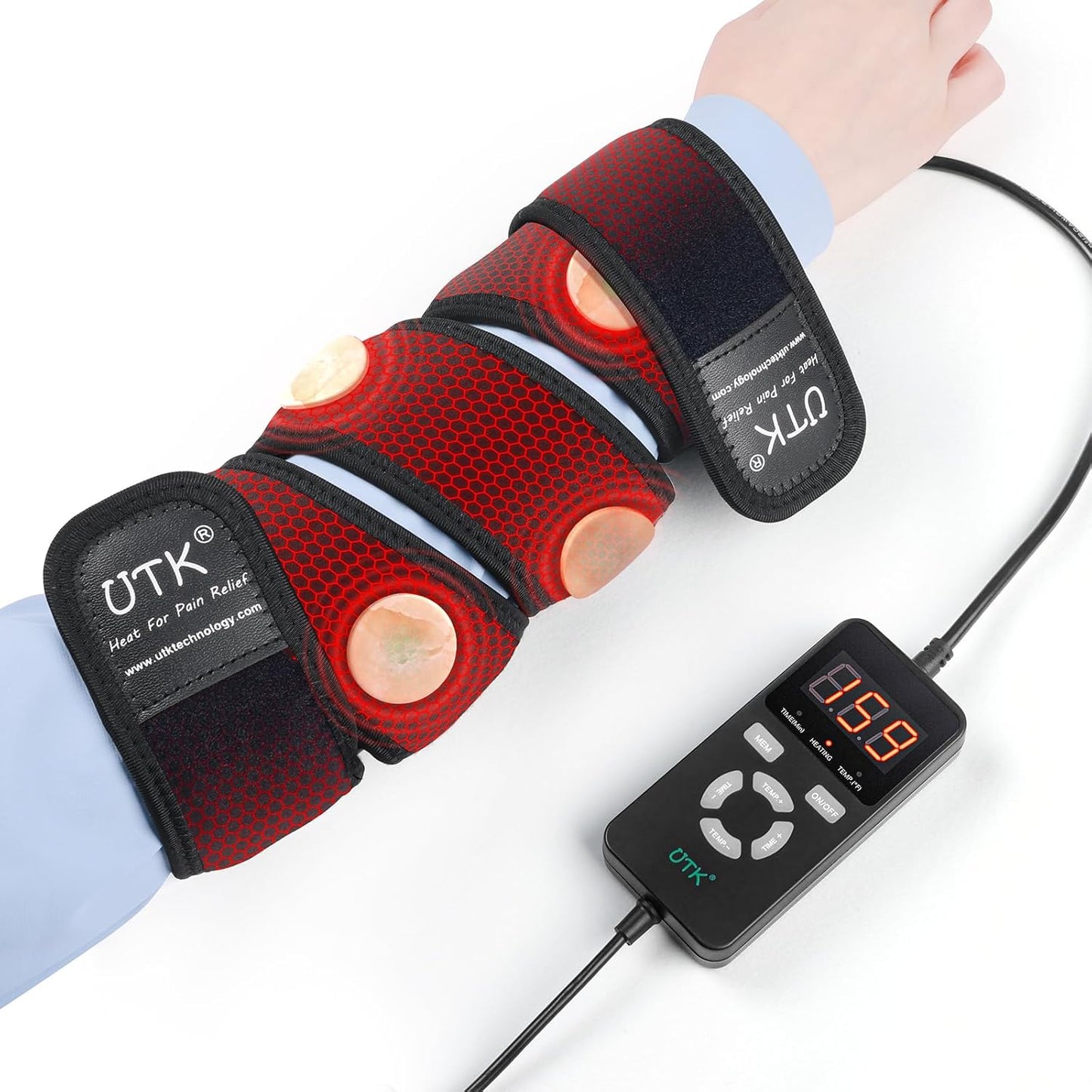 UTK Far Infrared Heating Pad, Heated Wrap with Jade for Arm Joint Elbow, Fast Heating, FSA-HSA Eligible, Hotter to 159℉, 4H Auto Off & Memory Function, 120" Extension Cord,Birthday Gifts for Men Women
