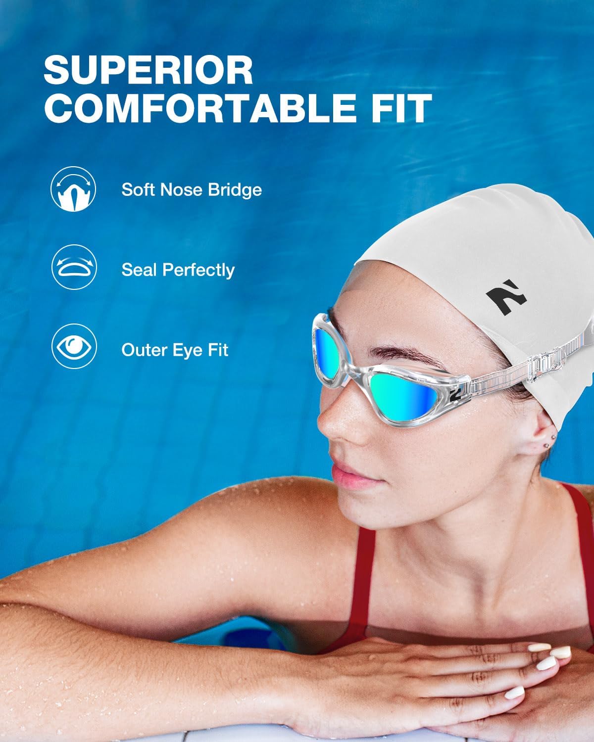 ZIONOR G1 Lite Swim Goggles with Swim Cap Comfortable Anti-fog Swimming Goggles Cap Set for Adult Men Women