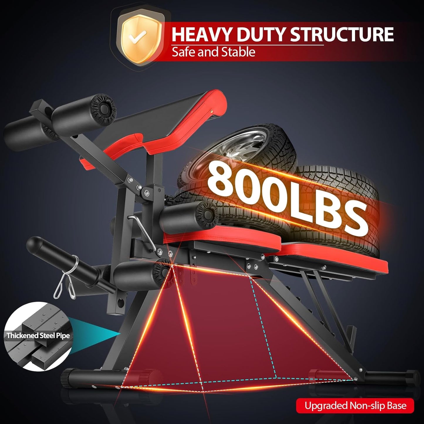 OPPSDECOR Adjustable Weight Bench with Leg Extension, Leg Curl - 800 LBS Heavy Duty Workout Bench for Home Gym - Preacher Curl, Flat, Incline, Decline Sit Up - Full Body Workout