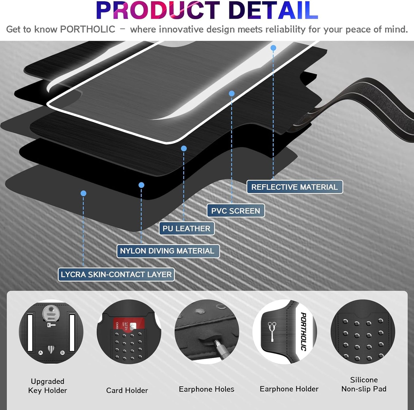 PORTHOLIC 2025 Running Armband Water Resistant Sports Phone Holder Case with Extension Strap, Key Card Slot Up to 6.9" Phone for iPhone 17/16/15/14/13 Plus Air Pro Max XR/XS, Galaxy S25/24/S10