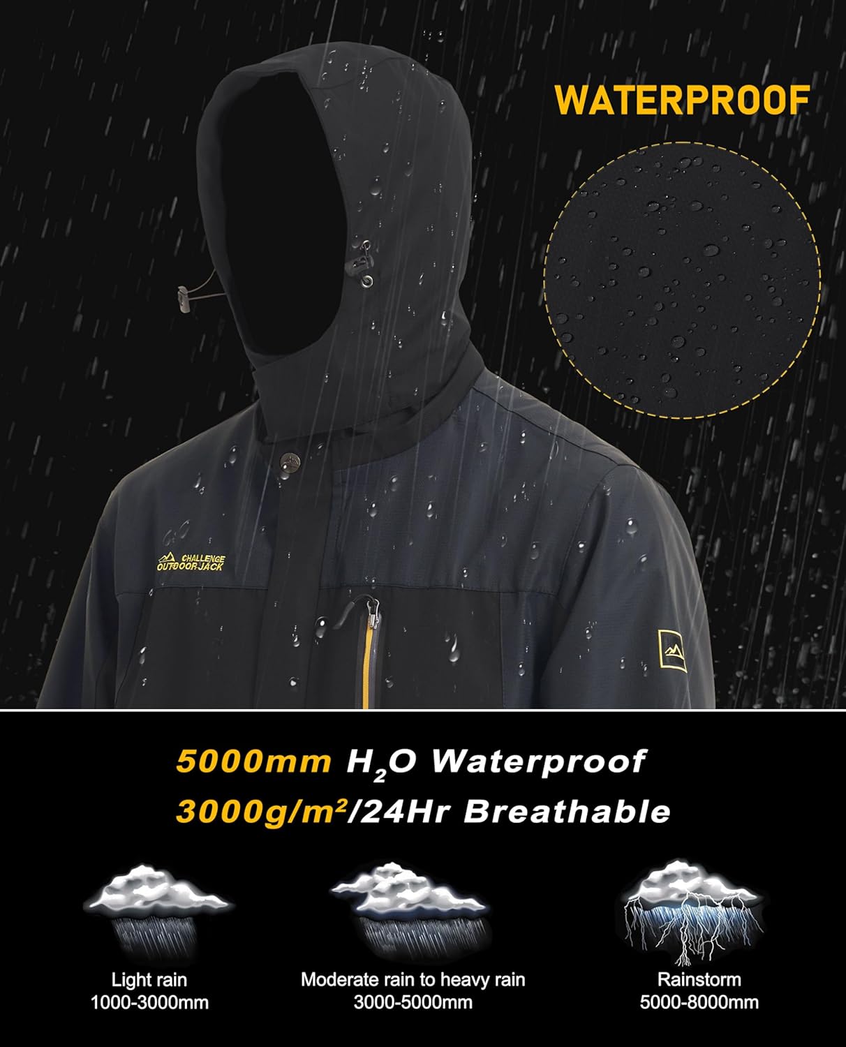 MAGCOMSEN Men's Hooded Windproof Water Resistant Rain Jacket Windbreaker 5 Pockets for Hiking,Fishing,Travel