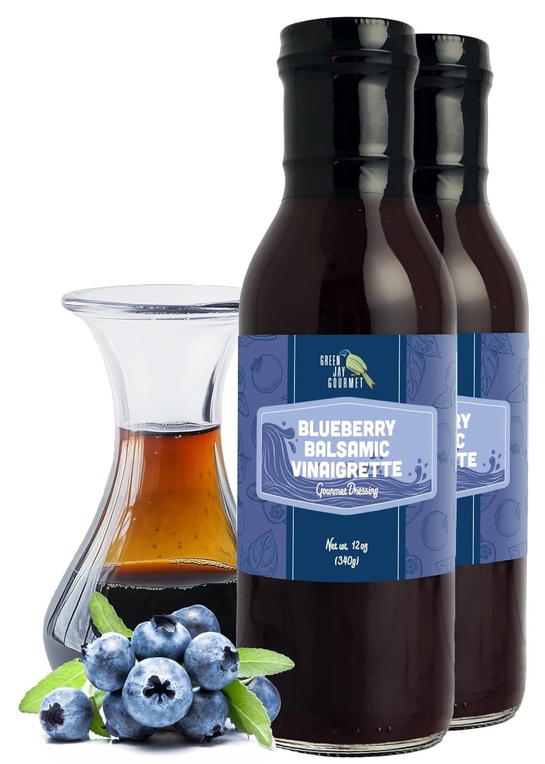 Green Jay Gourmet Blueberry Balsamic Salad Dressing – All Natural, Handcrafted in USA – Sweet & Tangy – Great for Salads, Marinades, Roasted Veggies & More – 2 x 12 Ounces