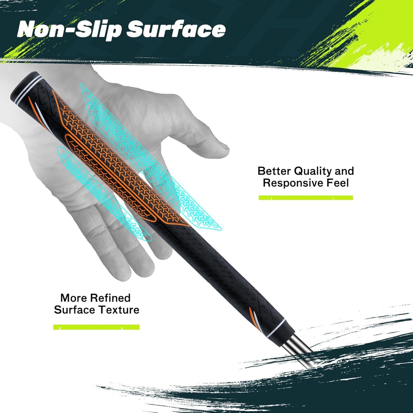 SAPLIZE High-performance Rubber Golf Grips 13 Pack, High Shock Absorption, Non-slip, Choose from 13 Grips with 15 Tapes or Full Regripping Kit, Available in Standard/Mid/Jumbo Sizes, CC10 Series