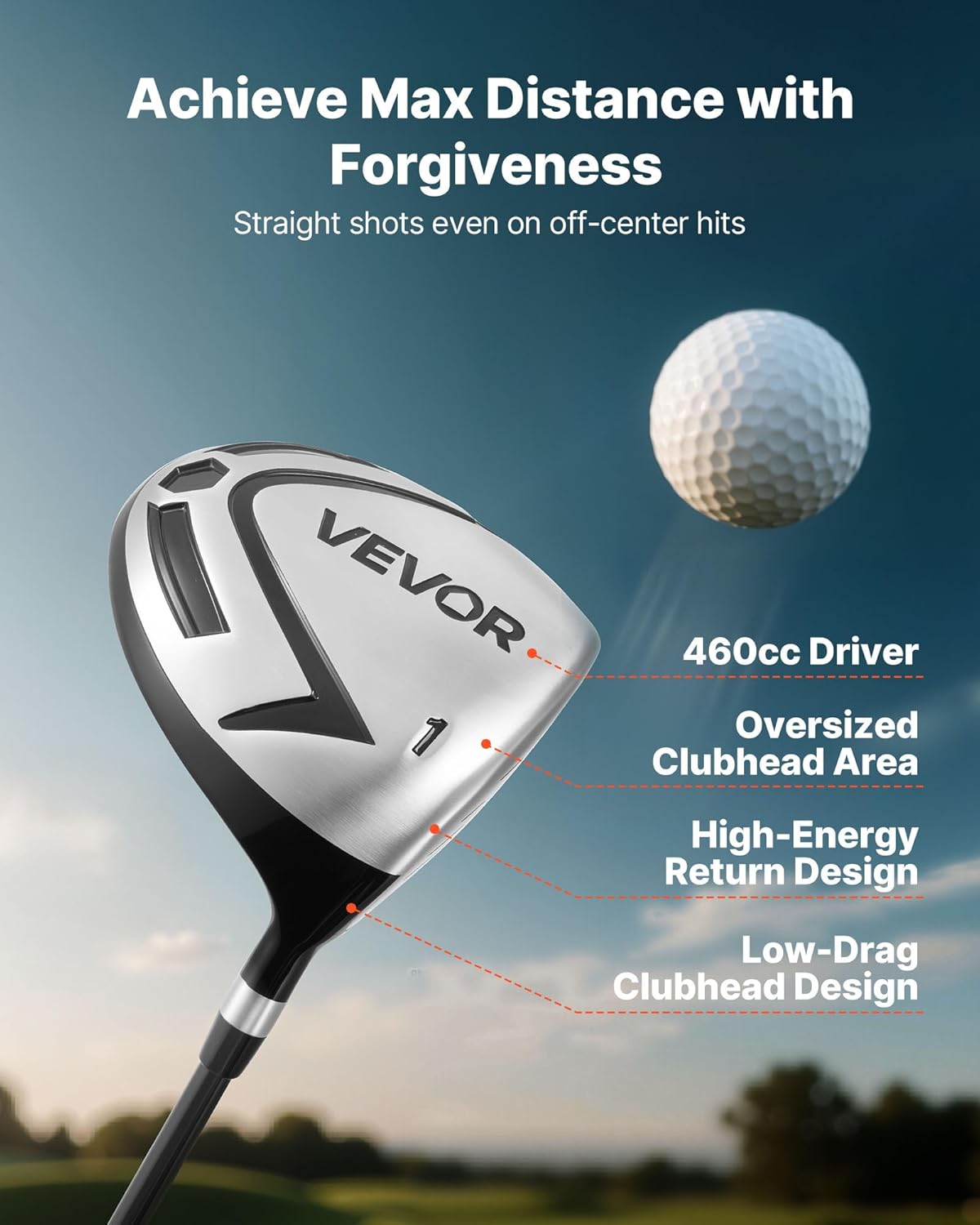 VEVOR Golf Club Set, 12 Pieces Golf Club Complete Set Right Handed with 460CC #1 Driver, #3 & 5 Fairway Wood, #4 Hybrid, #5/#6/#7/#8/#9/#PW/#SW Irons, L-Shaped Putter, Golf Stand Bag