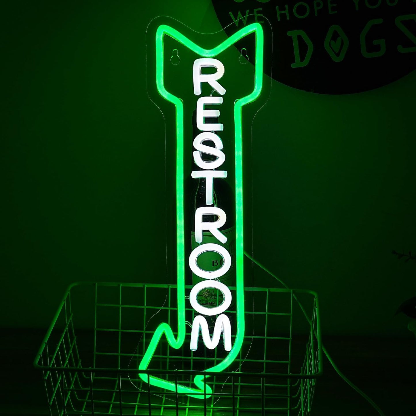 Restroom Neon Sign for Wall Decor Toilet Neon Light Arrow Led Neon Lights White Green Led Neon Signs for Hotel Bar Hospital Mall Store Office Decoration(16.9”*6.3”)