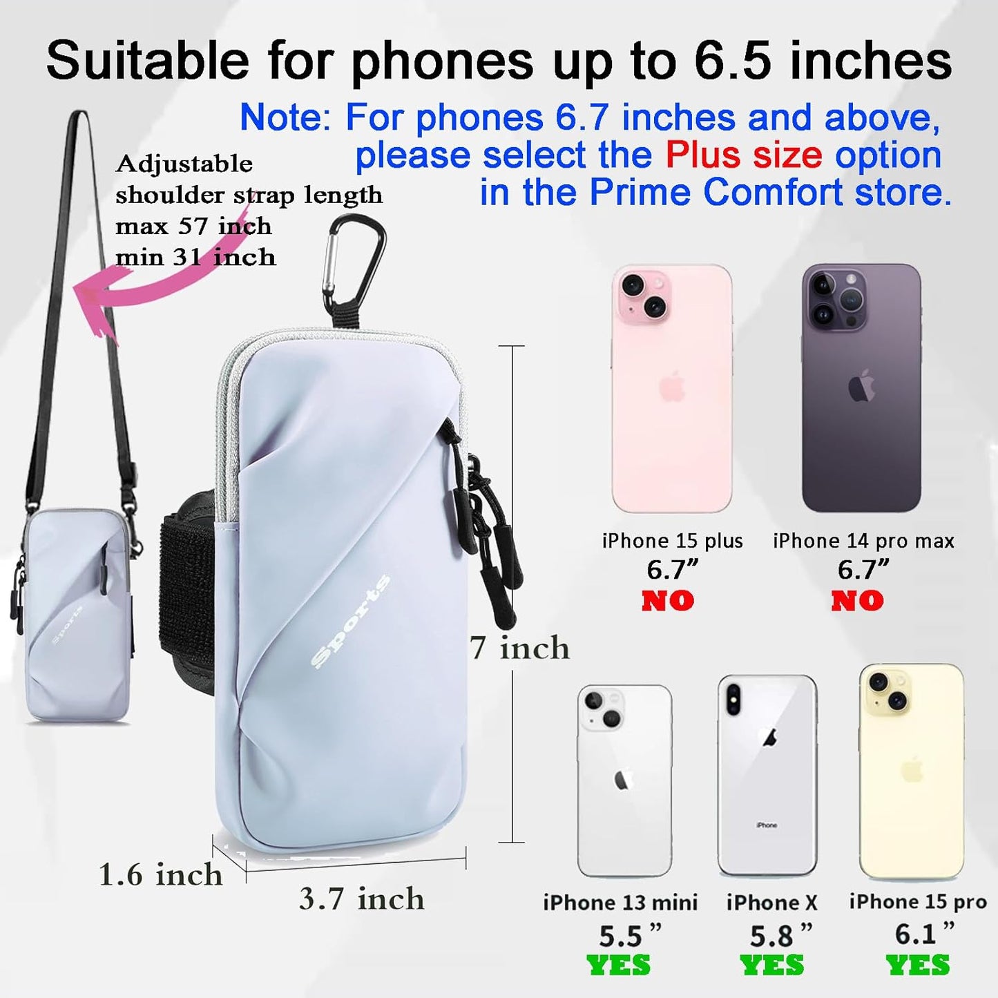 Cell Phone Carrier - Arm Band, Cross Body Bag, Holster for Women - Walking, Running - Light Blue