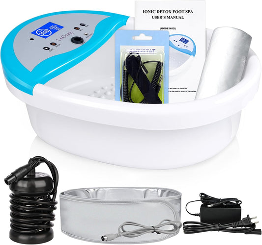 Upgraded Ionic Foot Bath Detox Machine, Foot Detox Machine for Home Use, Ion Cleanse Negative Feet Bath Spa Kit with Heating Belt, Time Setting, Massage Tub