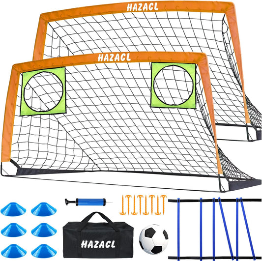 Kids Soccer Goal for Backyard, 6x4 9x5 FT Portable Soccer Nets Pop Up with Ball, Agility Ladder, Cones, Target & Carry Bag for Toddler Youth Outdoor Indoor Training Practice Sports Games Play