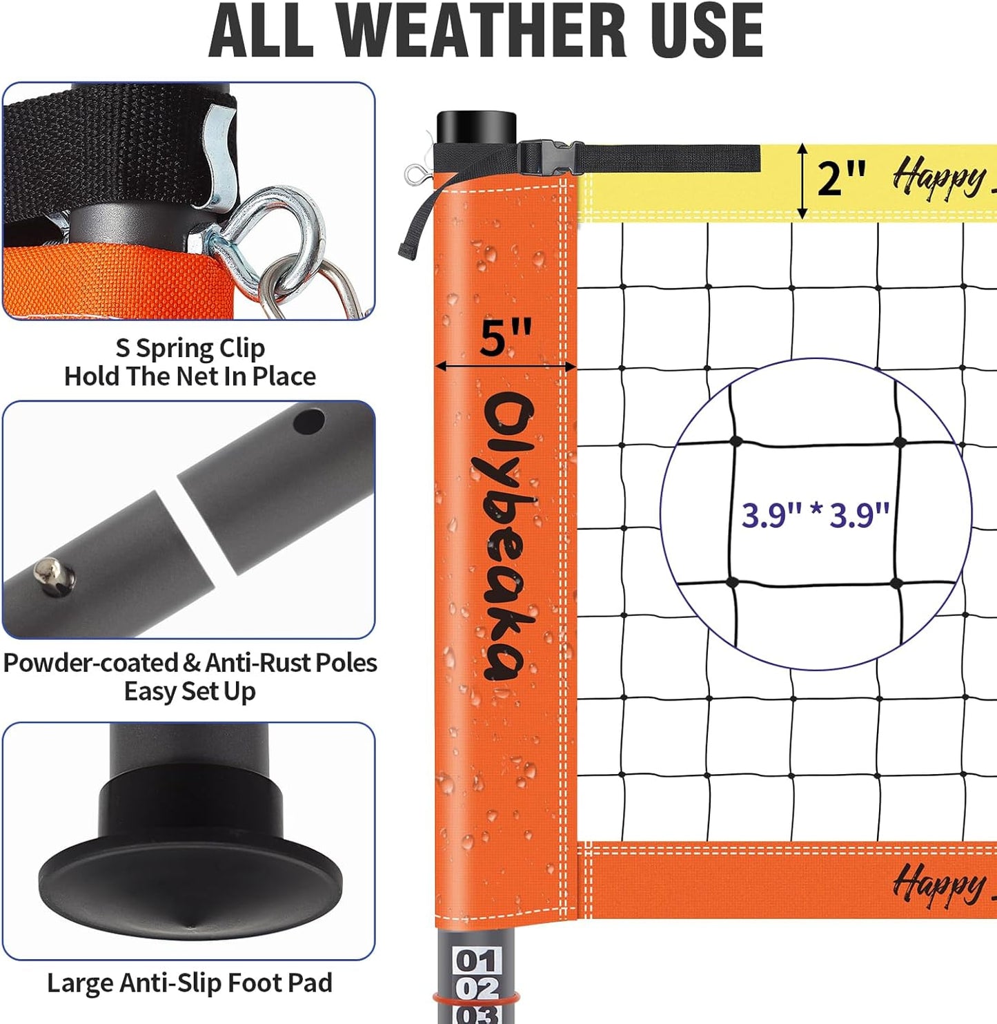 Portable Outdoor Volleyball Net Set System for Backyard Beach with Heavy Duty Poles, Durable Net, PU Volleyball & Pump, Carry Bag