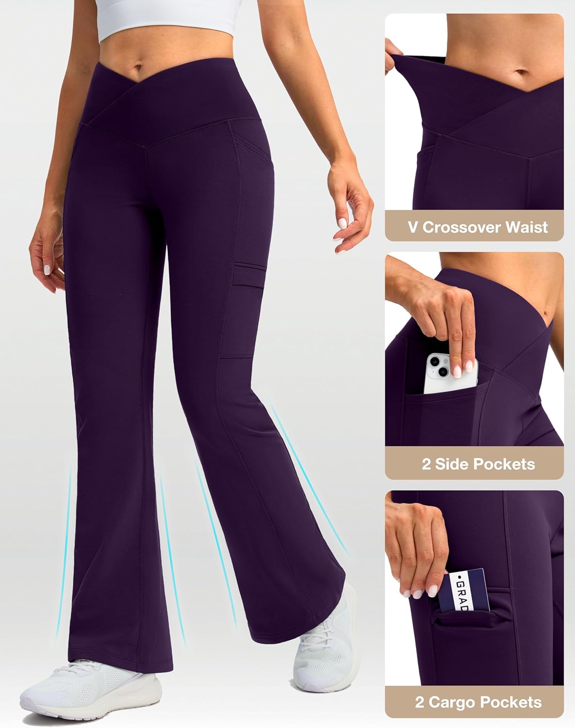 G Gradual Women's Fleece Lined Pants Water Resistant Winter Thermal Flare Leggings Hiking Snow Pants for Women 4 Pockets