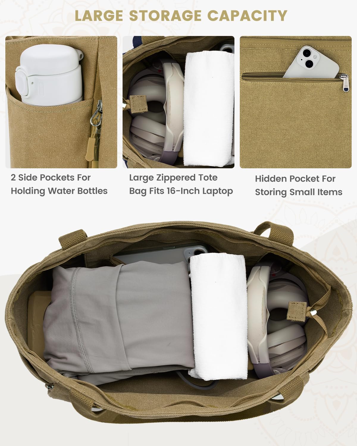 Gonex Yoga Mat Bag, Large Tote Bag with Multi Pockets for Women Men, Canvas Mat Carrier, Full Zipper Easy Access for Pilates Gym Travel