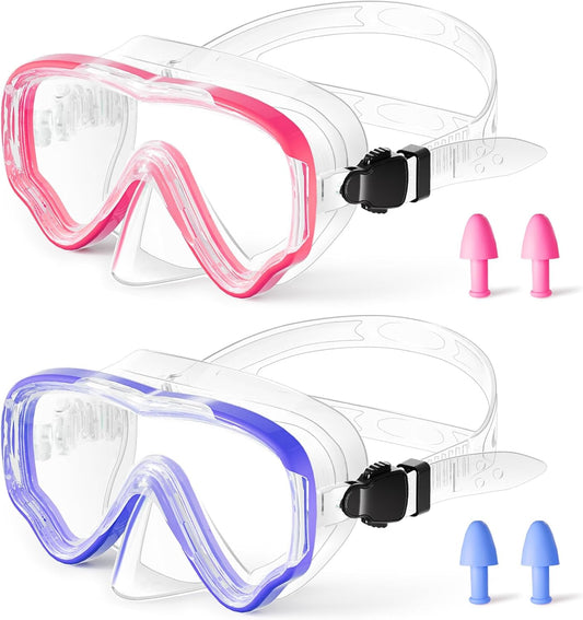Kids Swim Goggles with Nose Cover, Snorkel Diving Mask Anti-Fog Anti-UV, Snorkeling Gear Swimming Goggles for Kids 3-14 2PCS