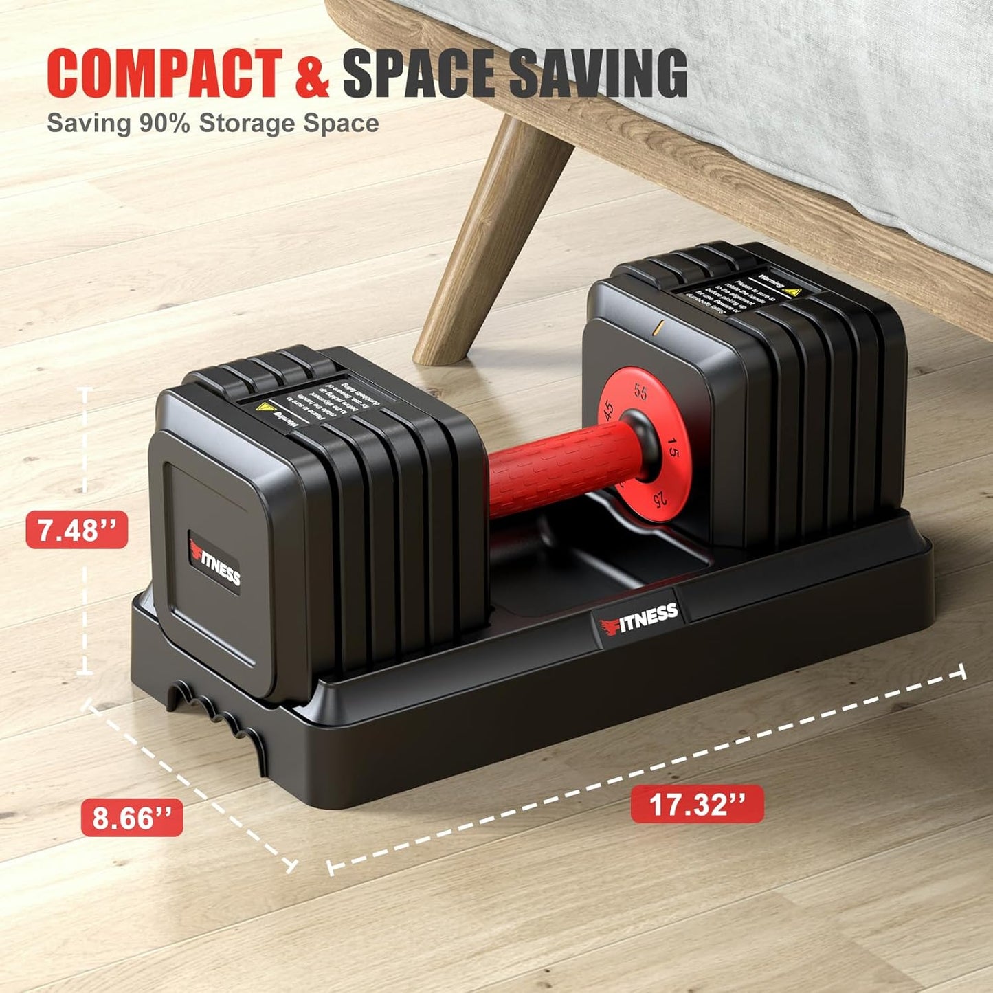 XDDIAS Adjustable Dumbbell Set of 2-25LB/55LB Set-1Sec Adjustable Dumbbell Weights-5 in 1 Free Weights Dumbbells Set with Effortless Tray/No-Slip Handle-Compact Size for Women/Men at Home Gym