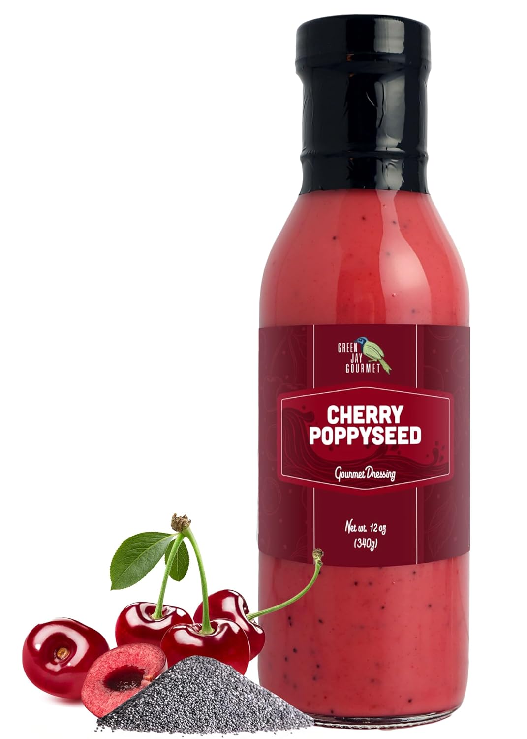Green Jay Gourmet Cherry Poppyseed Salad Dressing – Sweet & Tangy with Real Cherries – Handcrafted in USA – Perfect for Salads, Marinades & Glazes – 12 Ounces