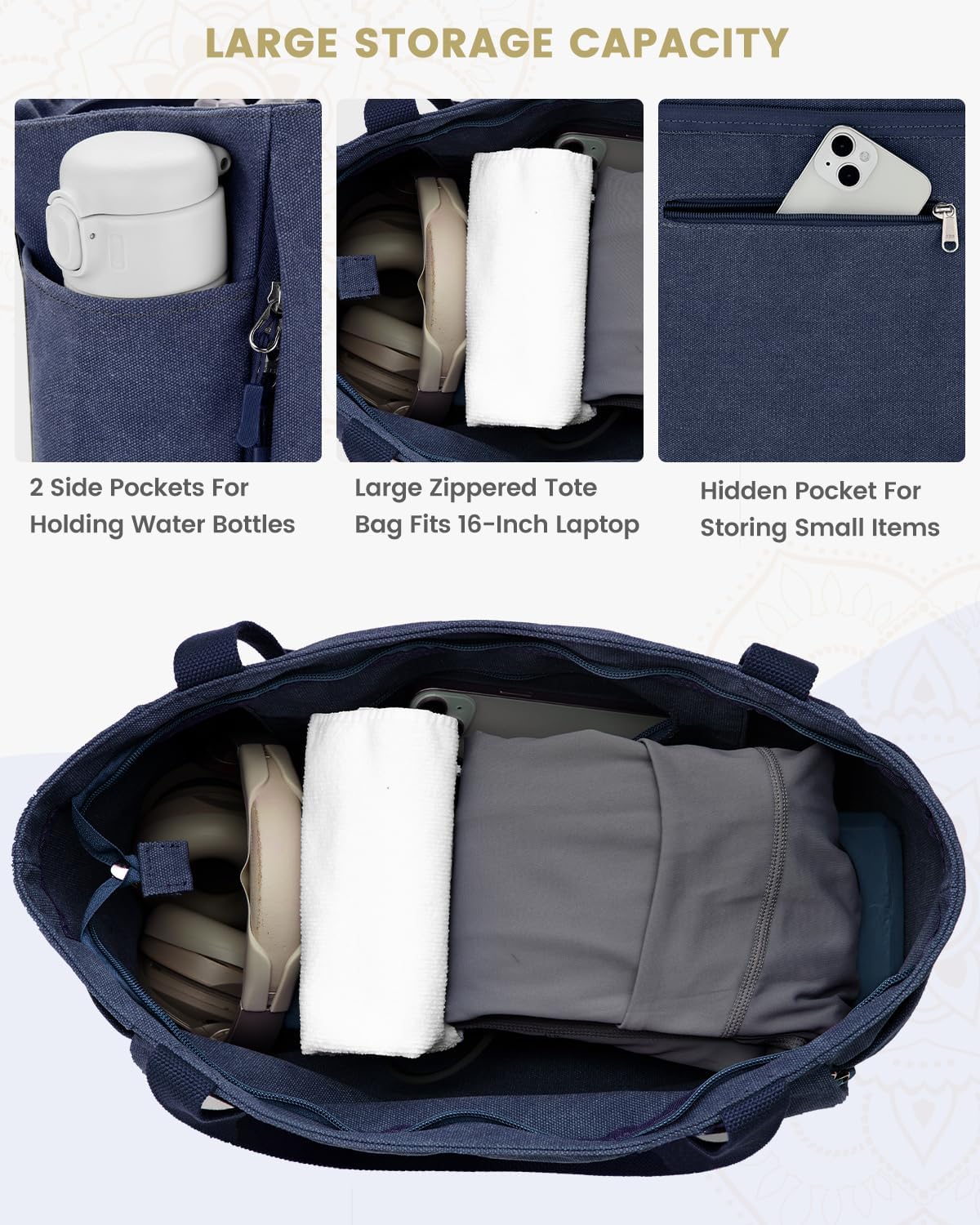 Gonex Yoga Mat Bag, Large Tote Bag with Multi Pockets for Women Men, Canvas Mat Carrier, Full Zipper Easy Access for Pilates Gym Travel