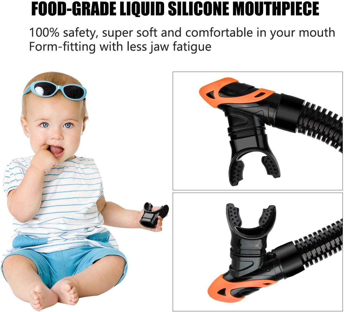 Aegend Dry Snorkel, Dive Mask Easy-Breath Free Diving Snorkel for Snorkeling Scuba Diving Freediving Swimming, with Top Dry Valve and Food-Grade Silicone Mouthpiece