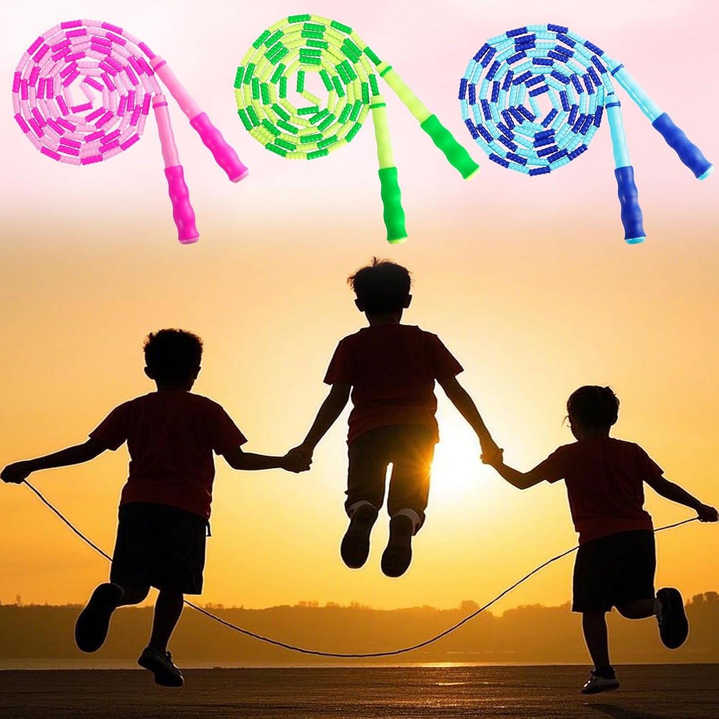 12 Pack Jump Ropes for Kids,Beaded Jump Rope,Adjustable Length Tangle-Free Segmented Jumping Rope,Beaded Skipping Ropes for Kids,Men,Women,Adults Exercise,8.2 Ft