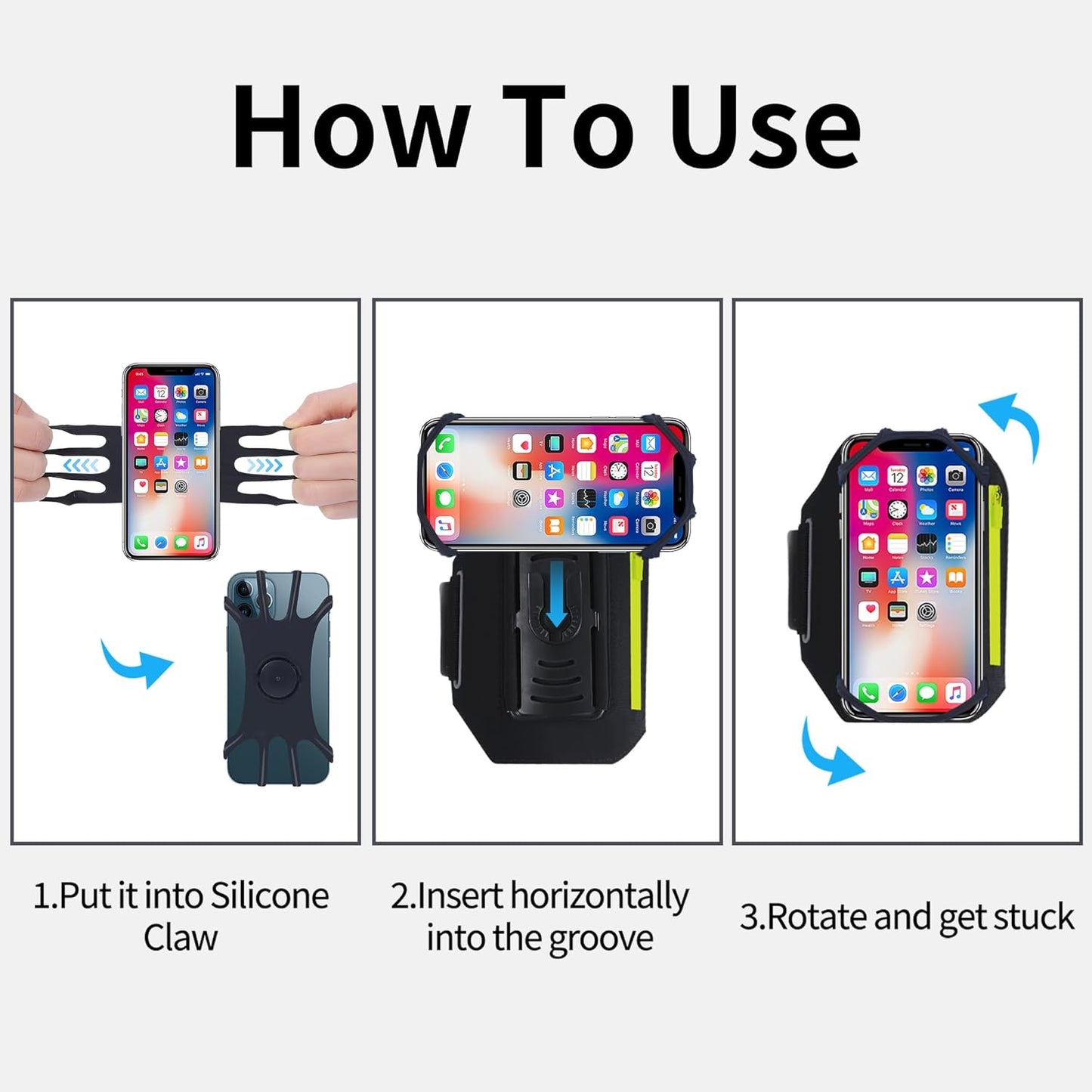 Detachable & 360° Rotatable Running Armband -with Reflective Strap Zipper Pocket & Earphone Bag for iPhone 16 15 14 Pro Max Plus Samsung Galaxy – Workout Exercise Phone Holder with Card Key Slot