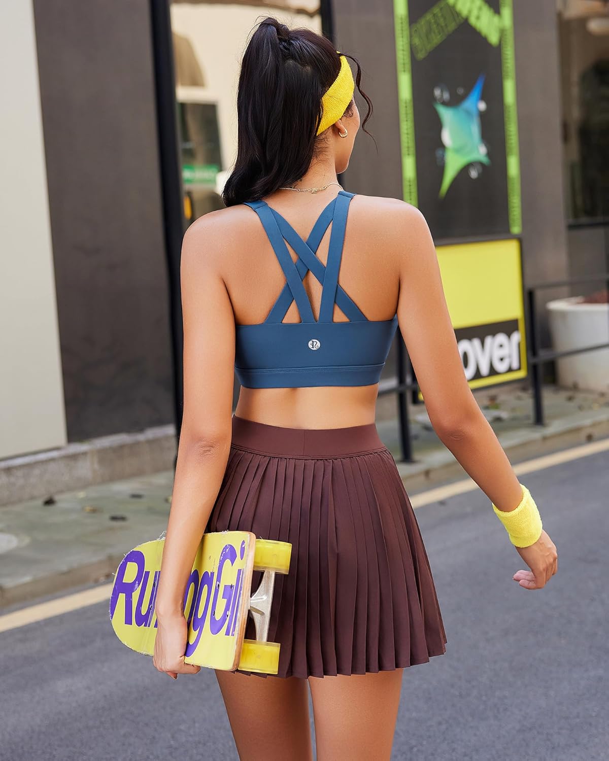 RUNNING GIRL Sports Bra for Women, Criss-Cross Back Padded Strappy Sports Bras Medium Support Yoga Bra with Removable Cups