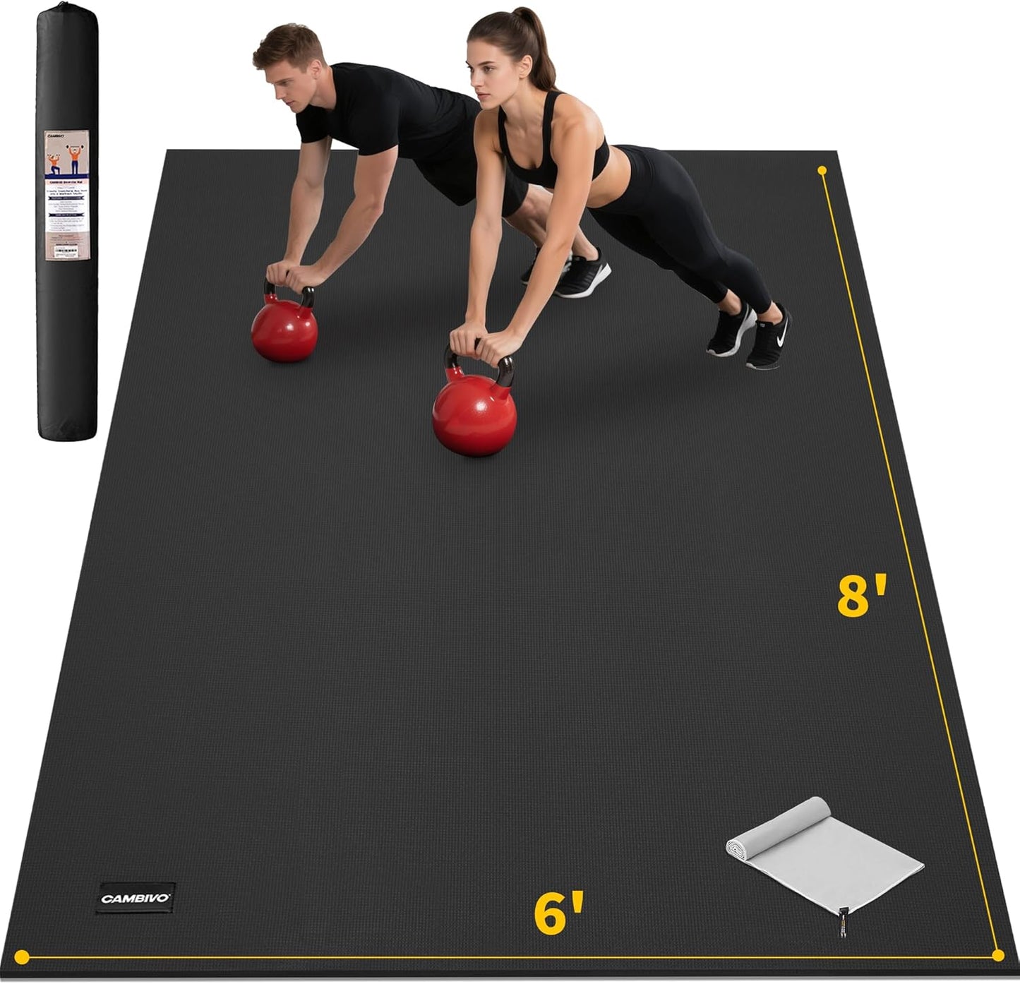 CAMBIVO Large Exercise Mat for Home Workout, 8'x6'/7'x5'/6'x4' (7 mm) Extra Thick Exercise Mat for Home Gym, Shoe-Friendly, Non-Slip Gym Mat for Jump Rope, Weights, Cardio, Fitness