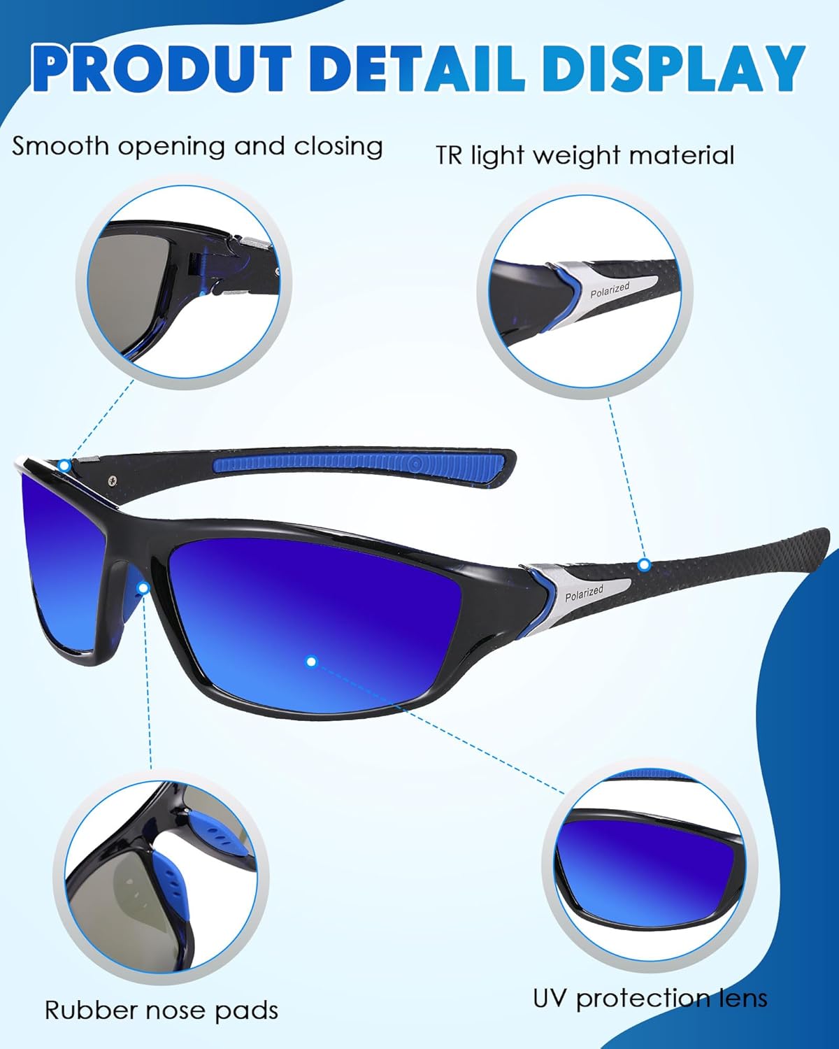 Frienda 6 Pack Polarized Sport Sunglasses for Men Multipack Fit over Glasses Pack Lot Set Men's Sport Fishing Eyeglasses