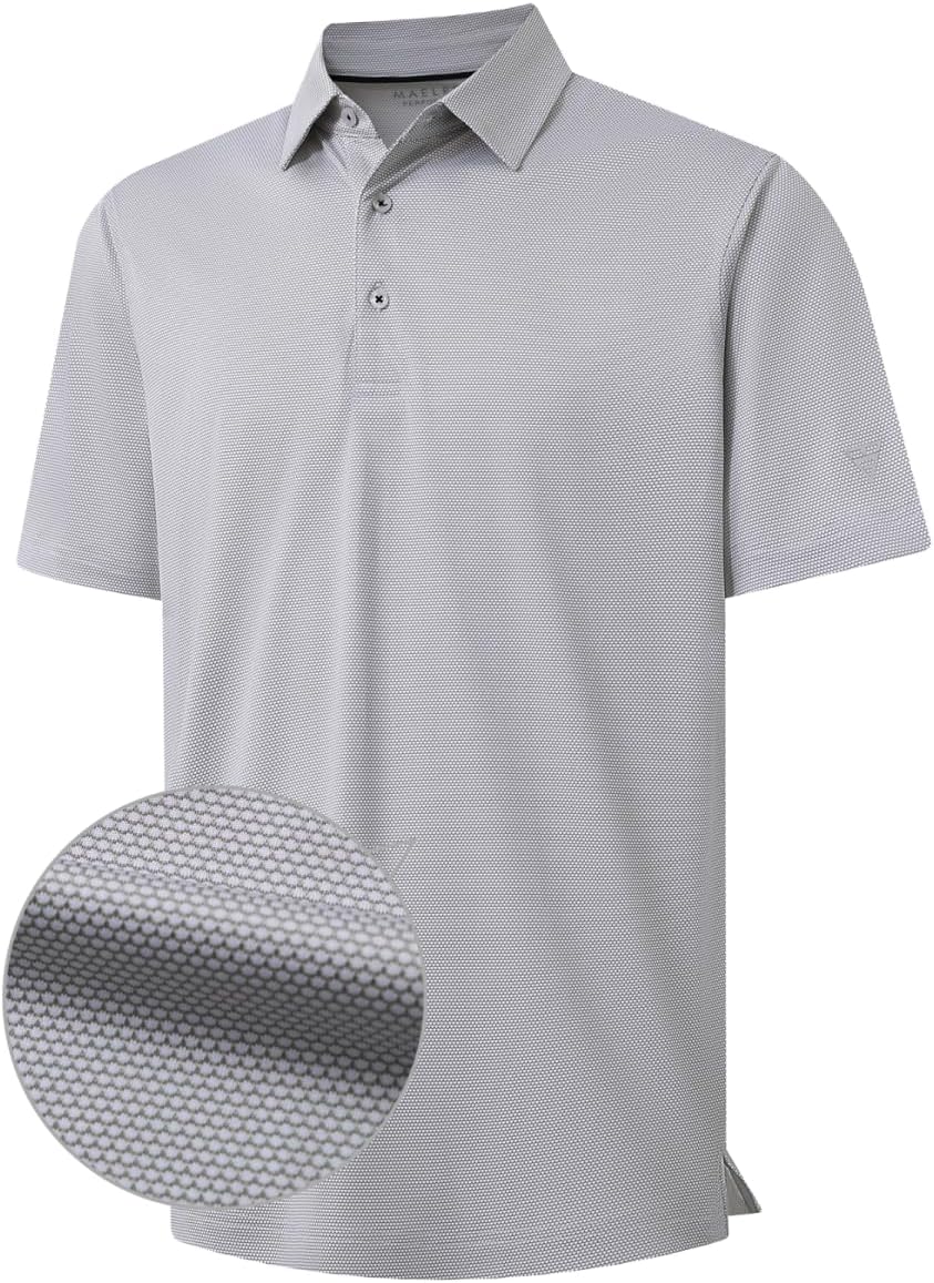 M MAELREG Golf Shirts for Men Dry fit Sports Jacquard Lightweight Performance Texture Short Sleeve Collared Polo Shirts