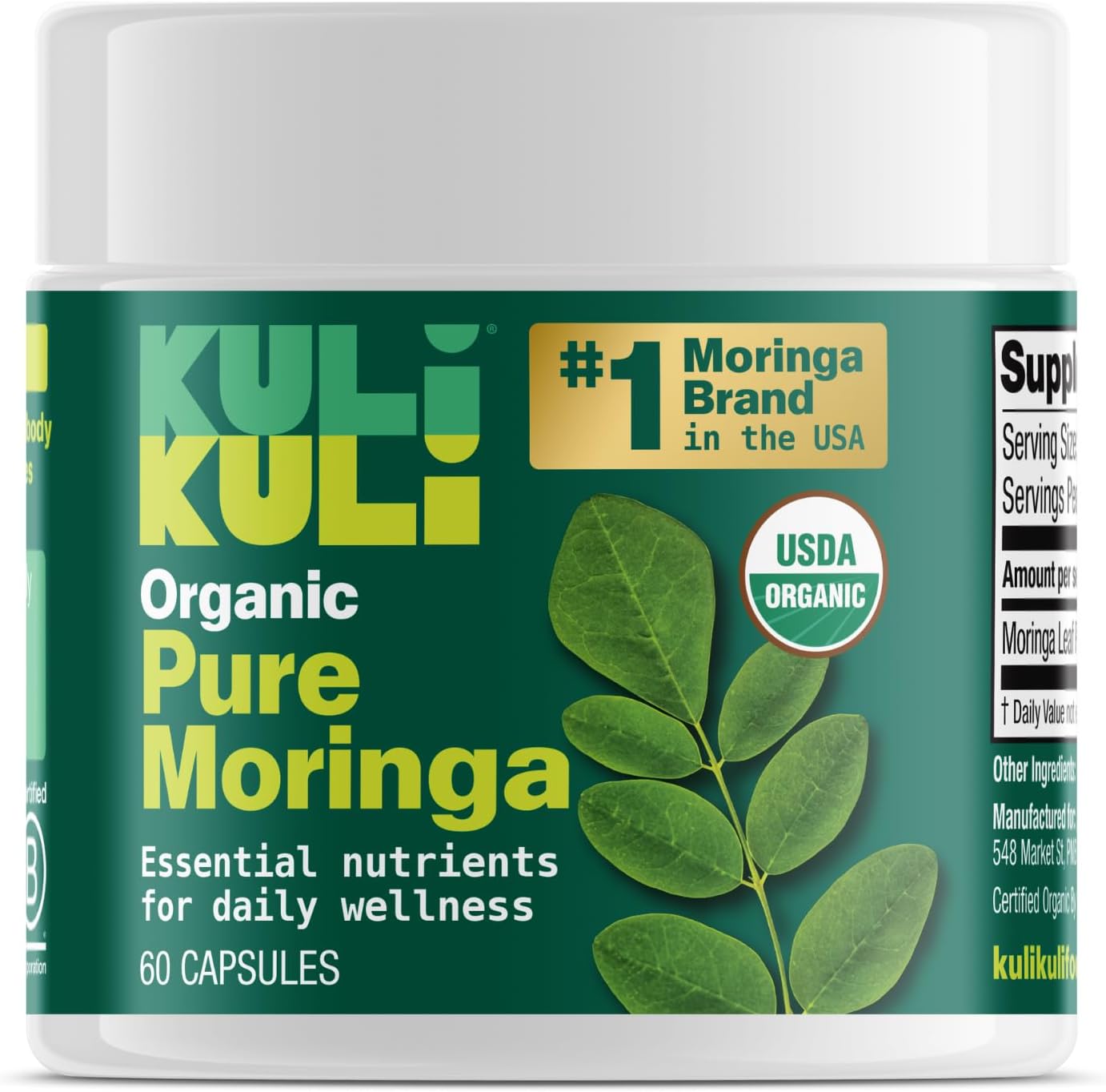 Kuli Kuli Organic Moringa Capsules [60 Count] - Premium Moringa Leaf Powder Capsules - Nutrient-Dense Superfood for Energy, Vitality, and Wellness