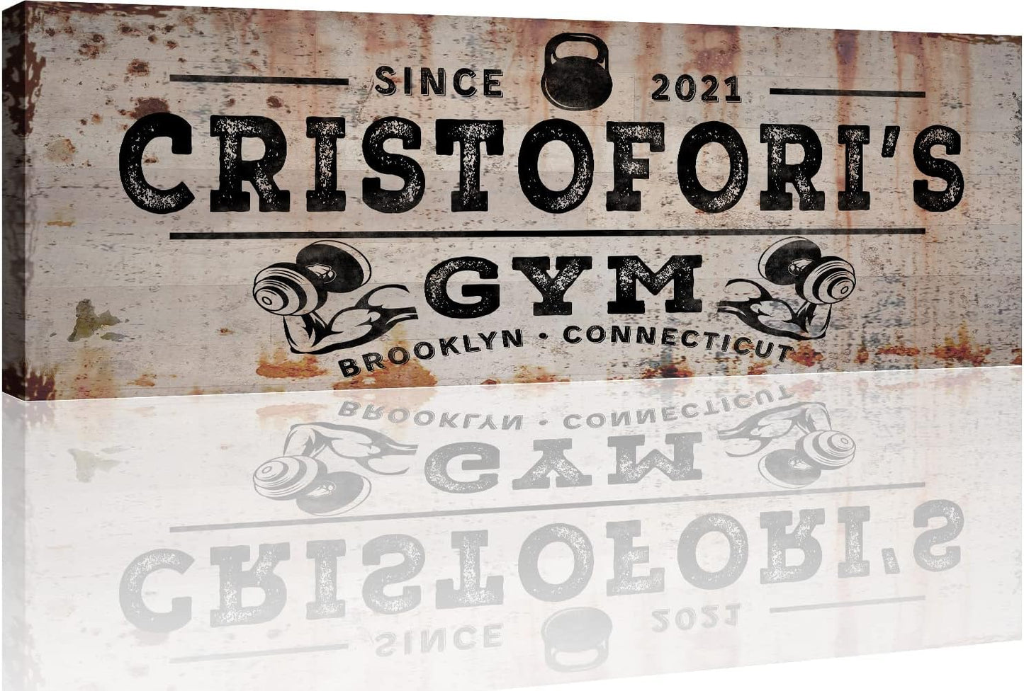 TAILORED CANVASES Personalized Gym Sign Wall Art Decor - Motivational Canvas s for Home Gym, Workout Room, Garage, Fitness Center - Workout Inspirational Posters - Kettlebell on Rustic, 48x16in