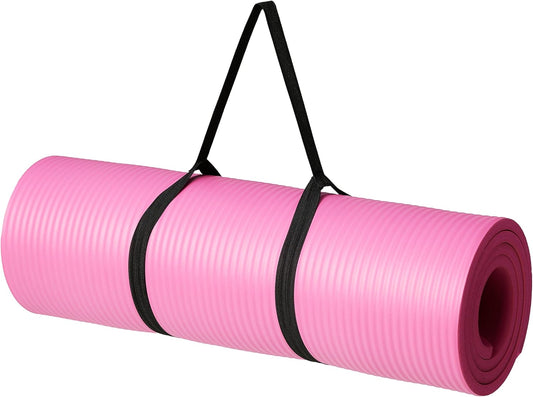 Amazon Basics 1/2 Inch Extra Thick Exercise Yoga Mat with Carrying Strap, Cushioned Support, for Fitness and Gym Workouts