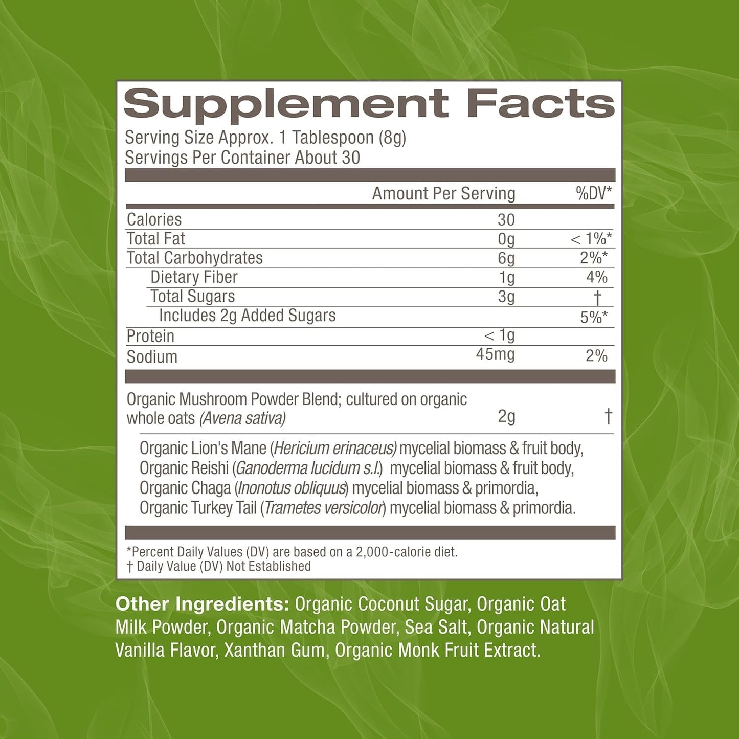 Om Mushroom Superfood Matcha Latte Blend Mushroom Powder, 8.47 Ounce Canister, 30 Servings, Green Tea, Lion's Mane, Reishi, Chaga, Turkey Tail, Focus & Stress Support Supplement