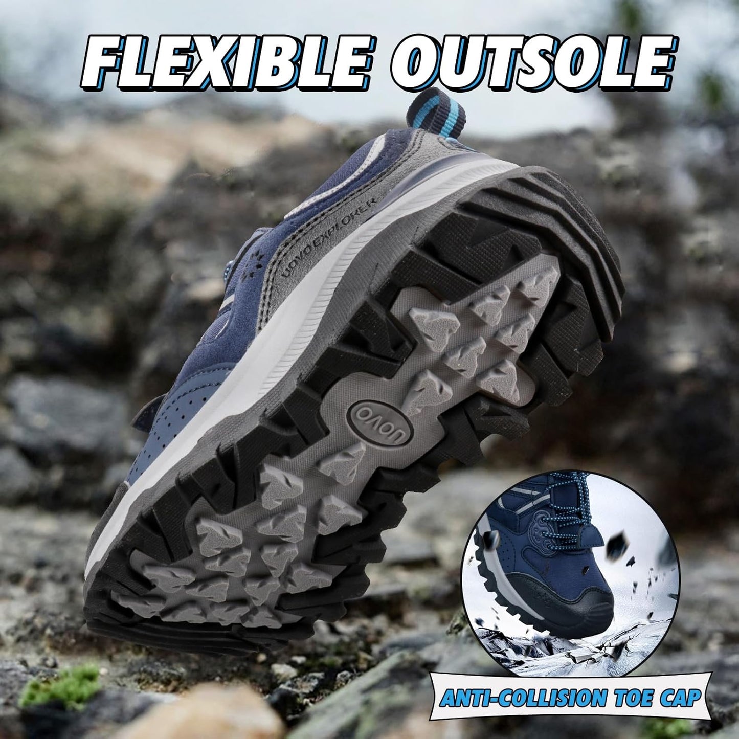 UOVO Boys Girls Hiking Shoes Kids Waterproof Running Trail Fashion Sneakers Breathable Lightweight Non-Slip Outdoor Walking Sports Shoe(Little/Big Kids)