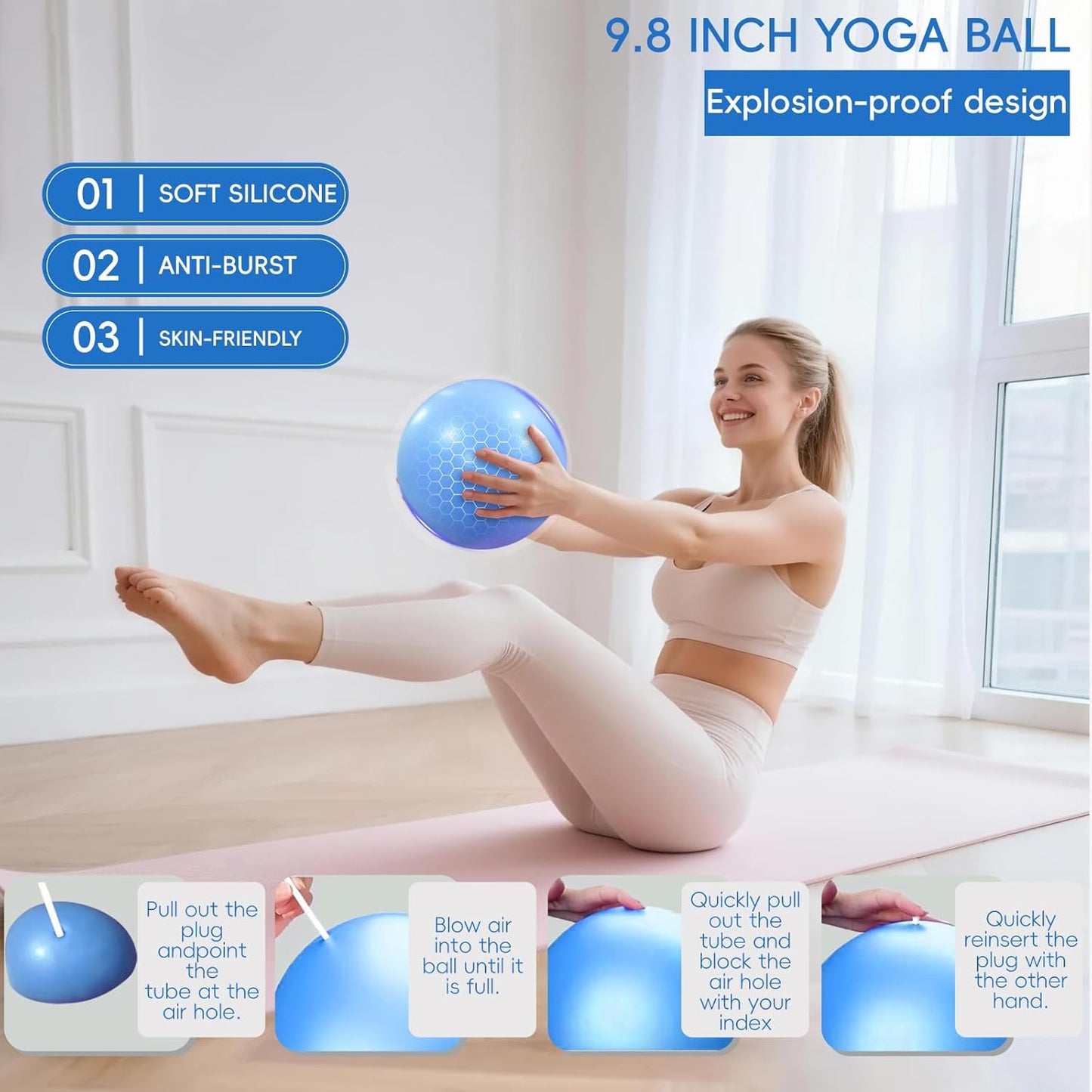 KABCON Pilates Equipment Essentials Set for Women at Home with Complete User Guide,13” Pilates Ring,9.8” Exercise Ball,Elastic Bands,Yoga Socks,Yoga Strap,13-Pcs Starter Workout Set