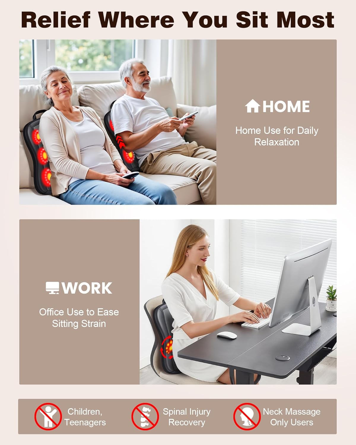 Shiatsu Back Massager with Heat : Up and Down Rolling Massage - Electric Back Massager for Pain Relief Deep Tissue - Heated Lower Back Massager for Office, Home Use