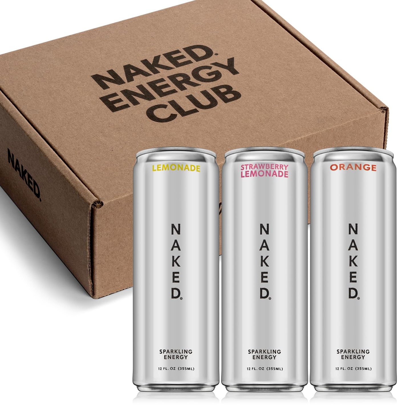 Naked Sparkling Energy - Sample Box - Three Flavors - Lemonade, Orange, and Strawberry Lemonade