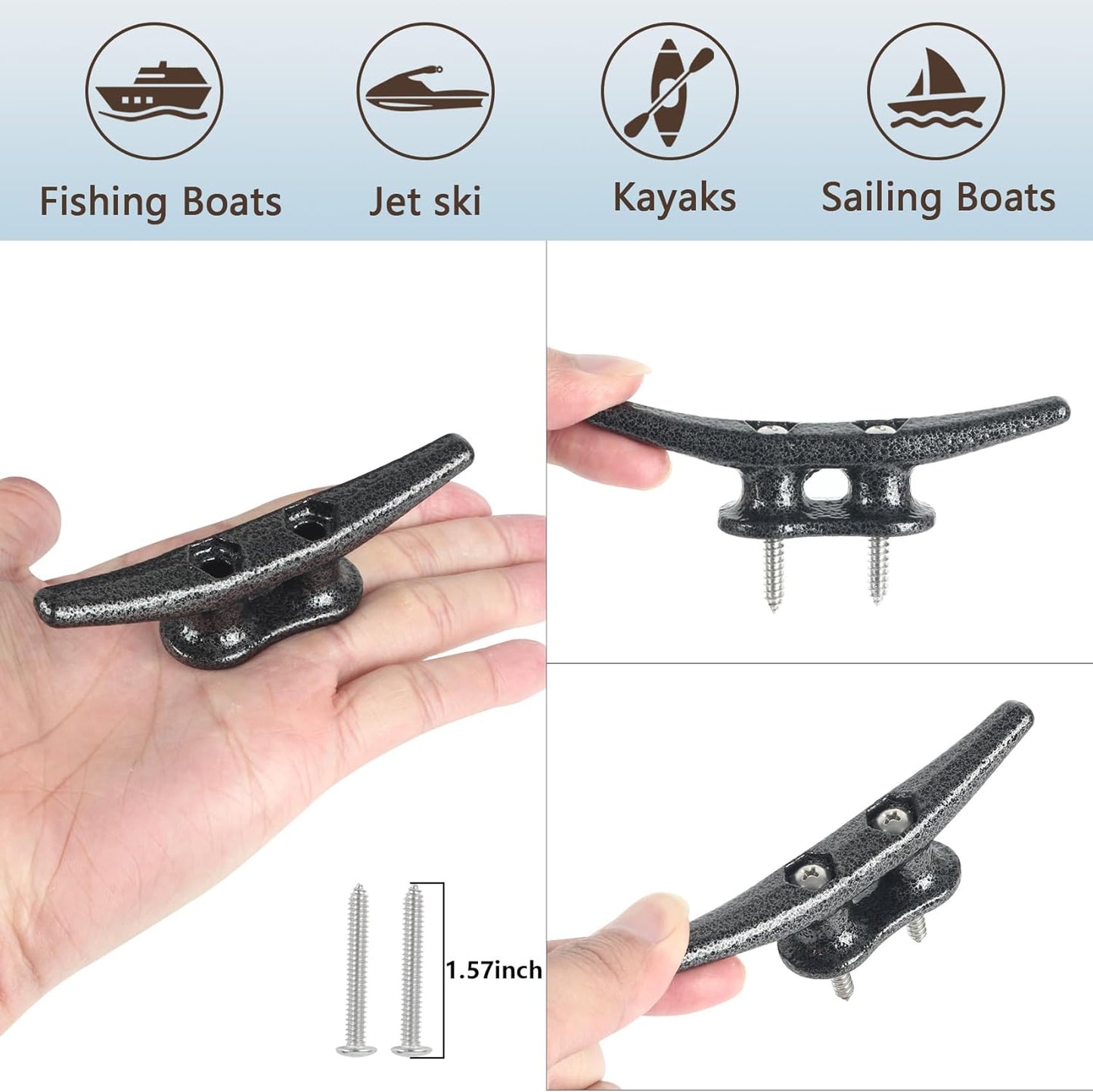 4 inch Dock Cleats 4/6/8/12/16/20/24 Pack,Boat Dock Cleats Rope Cleat Marine Cleats Iron Boat Cleats with Hardware ldeal for Deck,Nautical Decor,Cleats for Boat Dock,Boat Tie Down Cleats